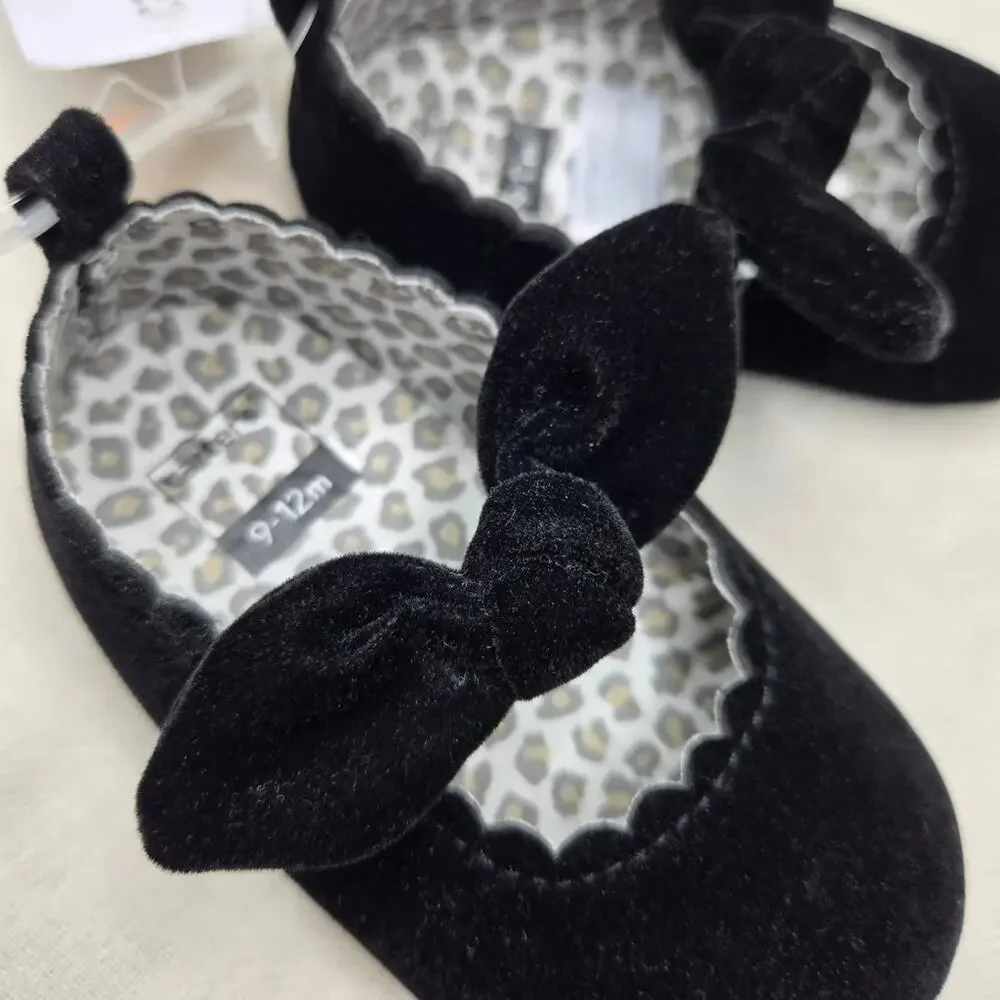NWT Carter's Velvety Black Mary Jane's with Bow Size 9-12 Mo.